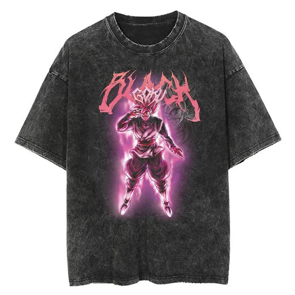 Hip Hop Streetwear Japan Anime Dragon Ball Print Oversized T-Shirt Men Washed Vintage Black Tshirt Summer Casual Cotton T Shirt