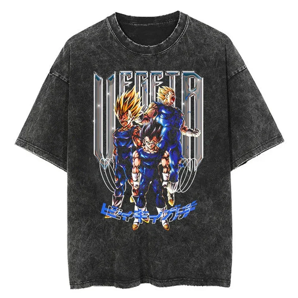 Hip Hop Streetwear Japan Anime Dragon Ball Print Oversized T-Shirt Men Washed Vintage Black Tshirt Summer Casual Cotton T Shirt