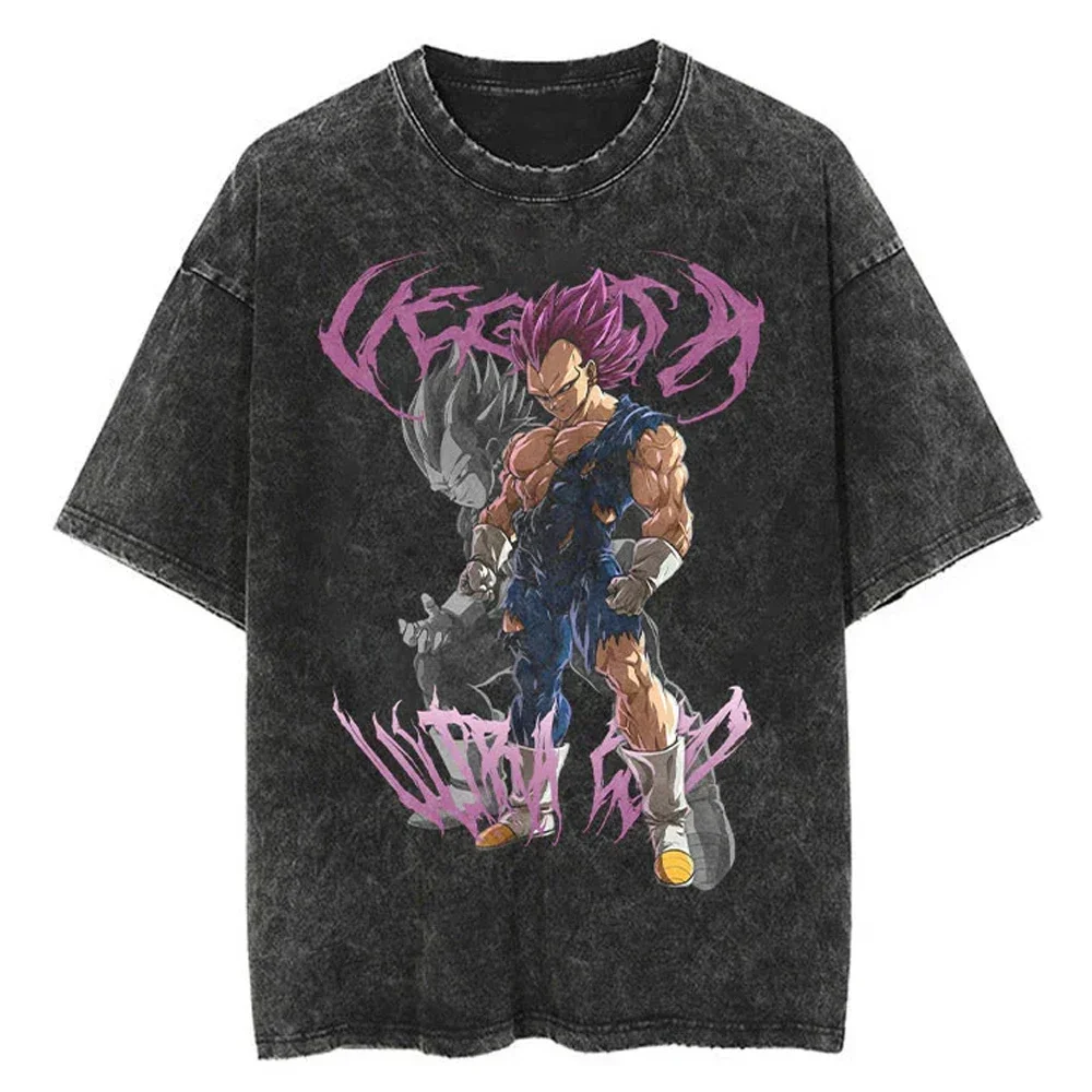 Hip Hop Streetwear Japan Anime Dragon Ball Print Oversized T-Shirt Men Washed Vintage Black Tshirt Summer Casual Cotton T Shirt