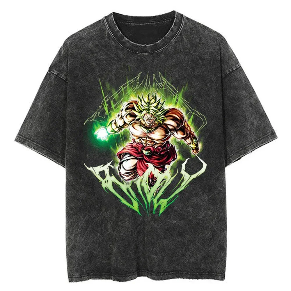 Hip Hop Streetwear Japan Anime Dragon Ball Print Oversized T-Shirt Men Washed Vintage Black Tshirt Summer Casual Cotton T Shirt