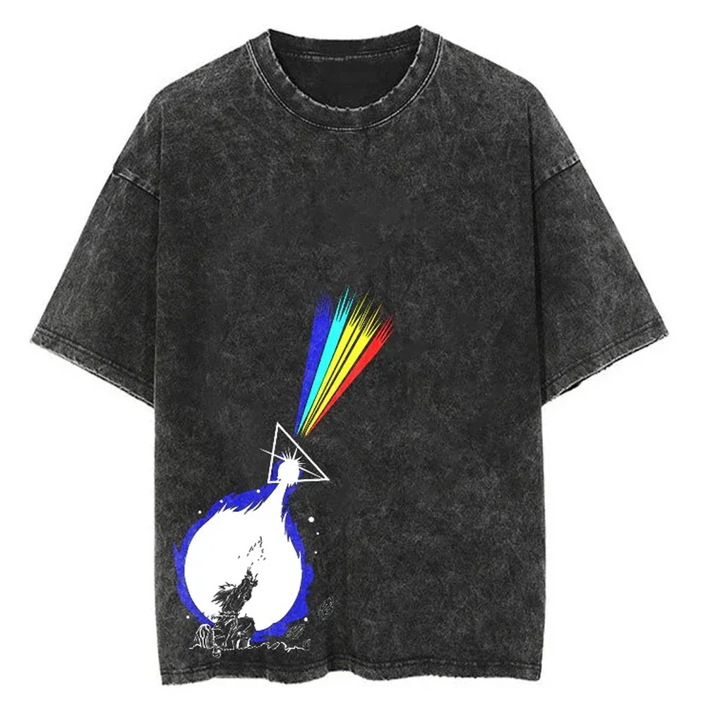 Hip Hop Streetwear Japan Anime Dragon Ball Print Oversized T-Shirt Men Washed Vintage Black Tshirt Summer Casual Cotton T Shirt