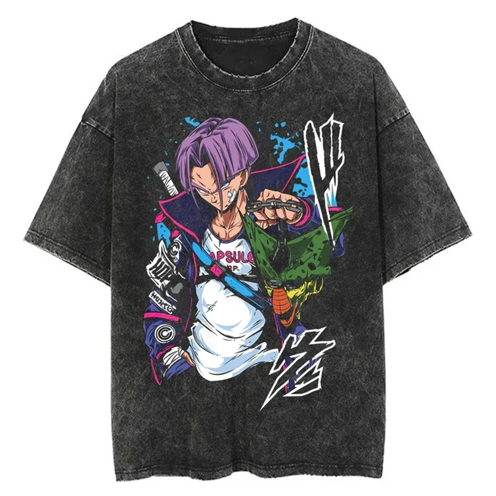 Hip Hop Streetwear Japan Anime Dragon Ball Print Oversized T-Shirt Men Washed Vintage Black Tshirt Summer Casual Cotton T Shirt