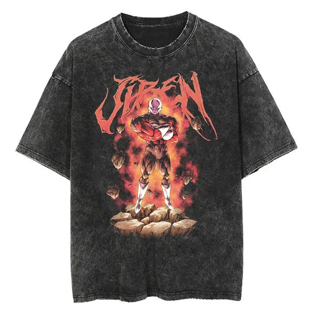 Hip Hop Streetwear Japan Anime Dragon Ball Print Oversized T-Shirt Men Washed Vintage Black Tshirt Summer Casual Cotton T Shirt