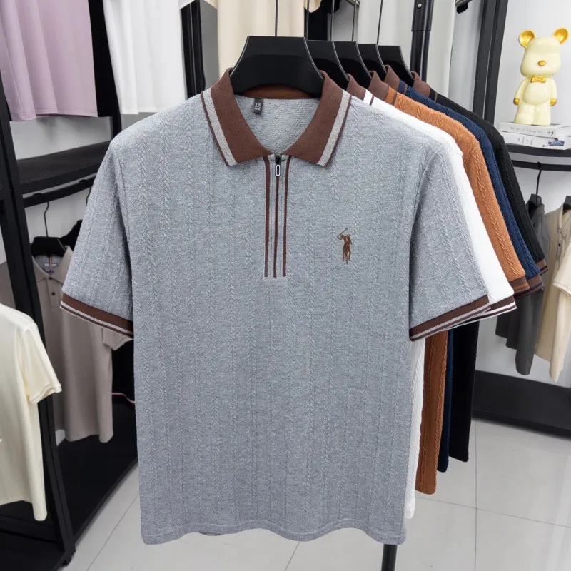 Luxury brand knitted short sleeve polo shirt Paul Pony embroidered stripe design men's T-shirt summer fashion Korean casual top