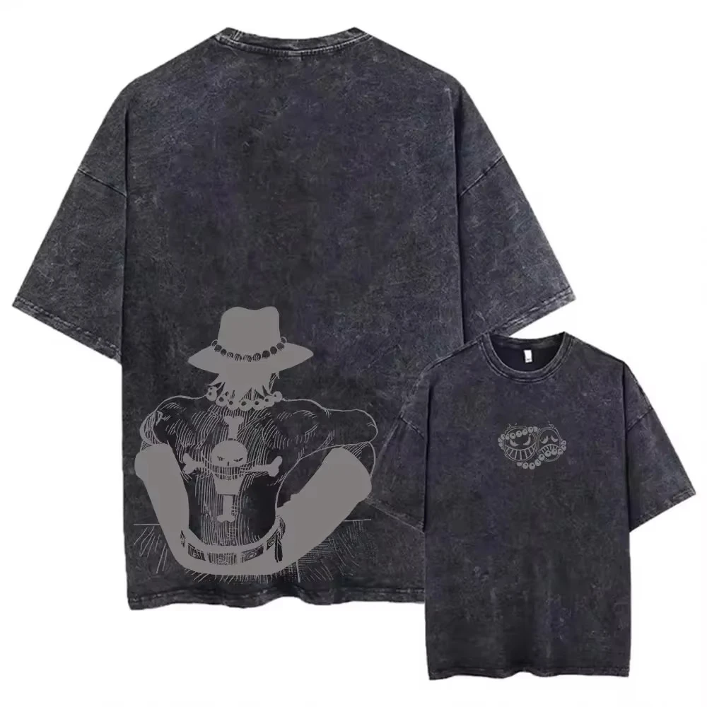 2026 New Anime ONE PIECE Anime Nika Luffy Washed T Shirt Summer Vintage Men's Women Cotton Casual Tee Top Streetwear