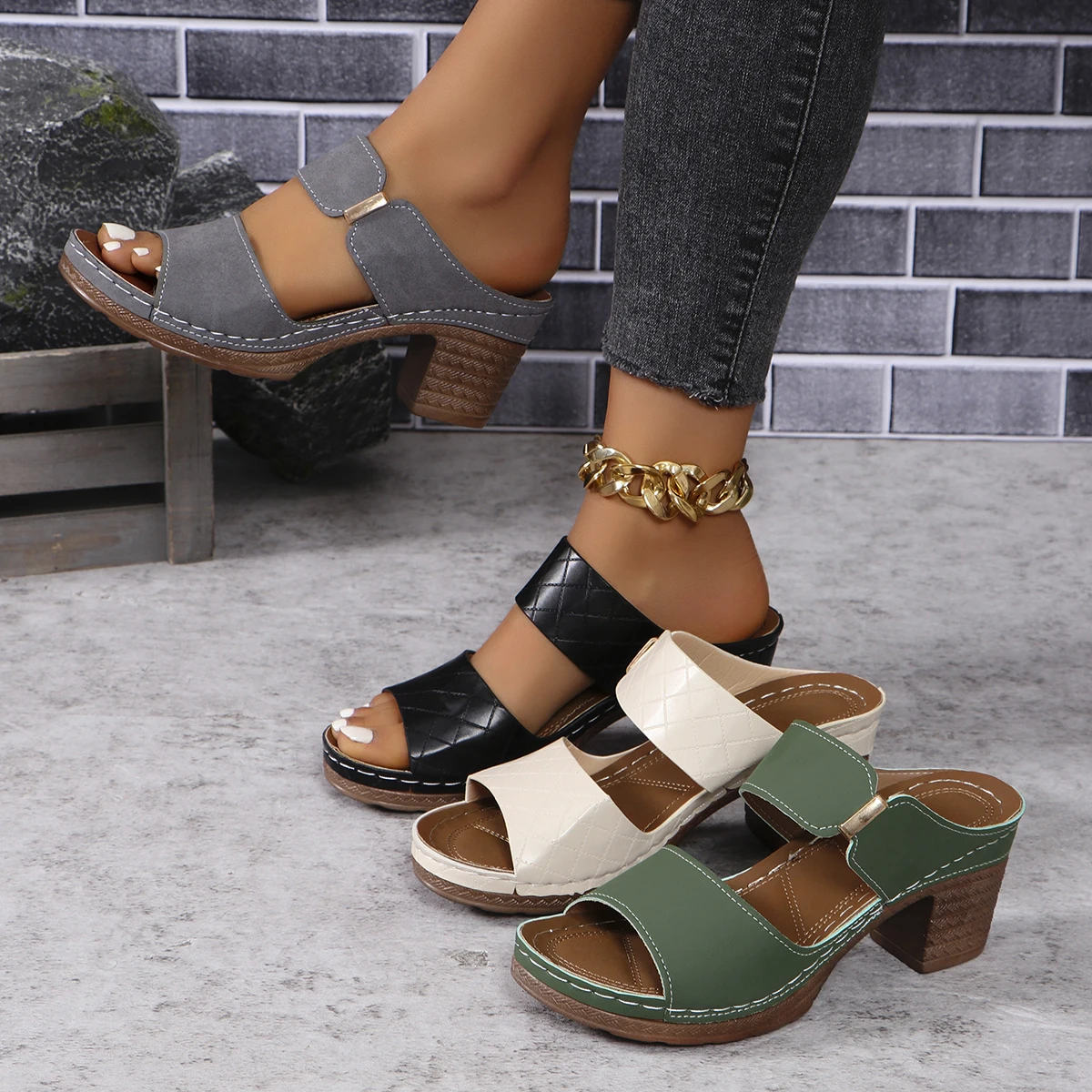 Women Summer Lightweight Hollow Sandals High Heels New Dress Chunky Open Toe Slippers Female Casual Slingback Slides Shoes