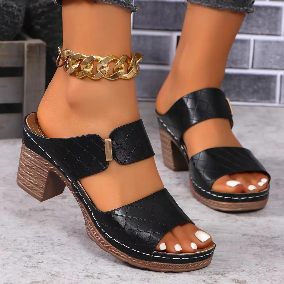 Women Summer Lightweight Hollow Sandals High Heels New Dress Chunky Open Toe Slippers Female Casual Slingback Slides Shoes