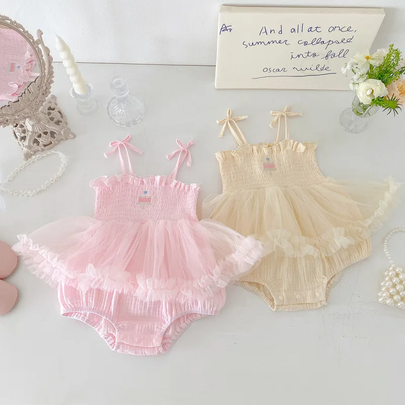 2026 Princess Style 0-2Y Baby Girls Bodysuits Ruffle Infant Rompers Lace Embroidery Cute Dress Style Kids Jumpsuit