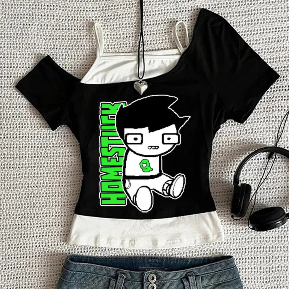 Homestuck cropped top teen y2k streetwear anime scene grunge t shirt cutecore baddie graphic streetwear gothic