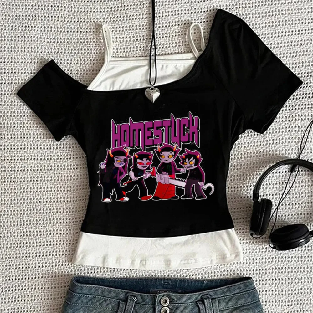 Homestuck cropped top teen y2k streetwear anime scene grunge t shirt cutecore baddie graphic streetwear gothic