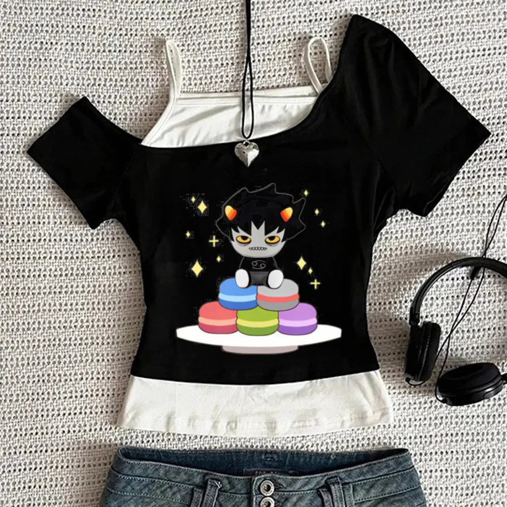 Homestuck cropped top teen y2k streetwear anime scene grunge t shirt cutecore baddie graphic streetwear gothic