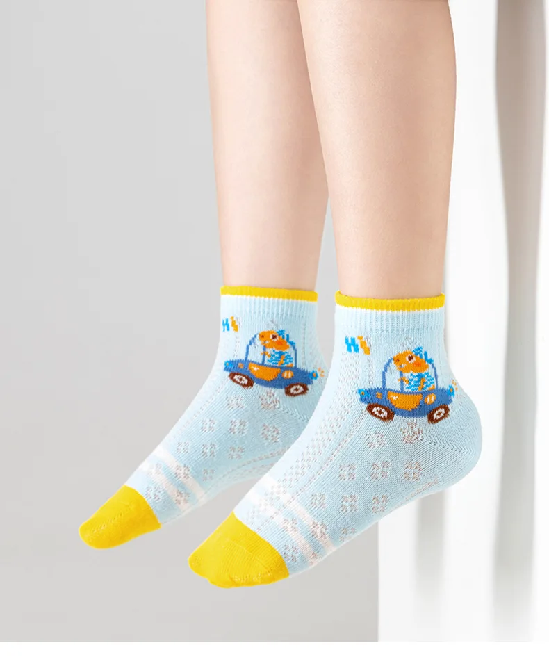 2026 Kids Anti Slip Socks Boys Girls Spring Summer Cartoon Breathable Mesh Short Socks 5 Pairs