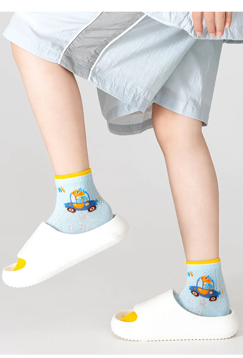 2026 Kids Anti Slip Socks Boys Girls Spring Summer Cartoon Breathable Mesh Short Socks 5 Pairs