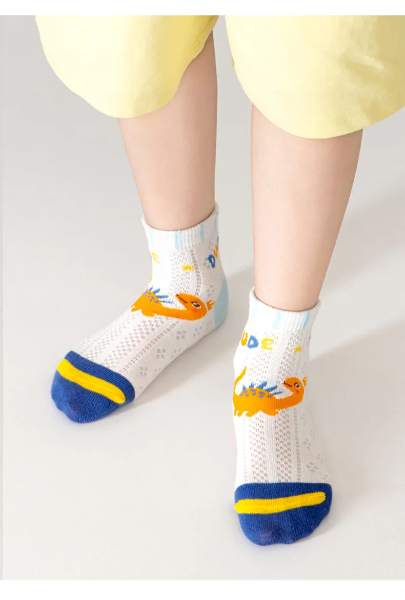 2026 Kids Anti Slip Socks Boys Girls Spring Summer Cartoon Breathable Mesh Short Socks 5 Pairs