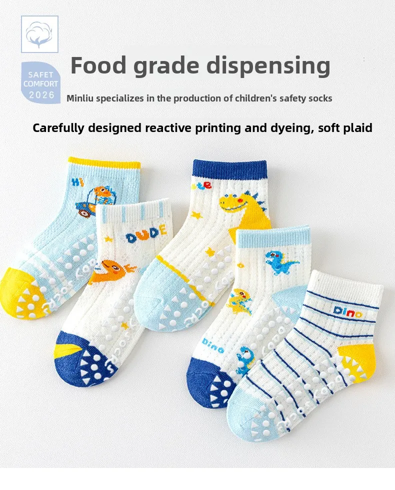 2026 Kids Anti Slip Socks Boys Girls Spring Summer Cartoon Breathable Mesh Short Socks 5 Pairs