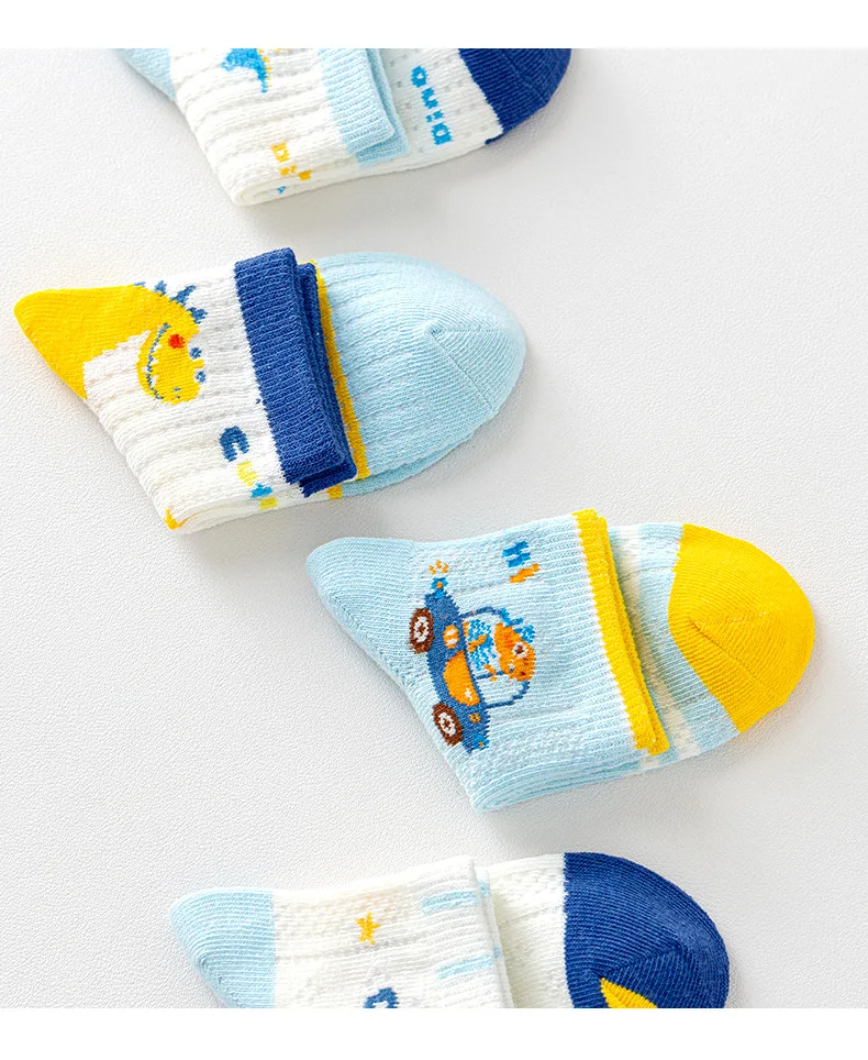 2026 Kids Anti Slip Socks Boys Girls Spring Summer Cartoon Breathable Mesh Short Socks 5 Pairs