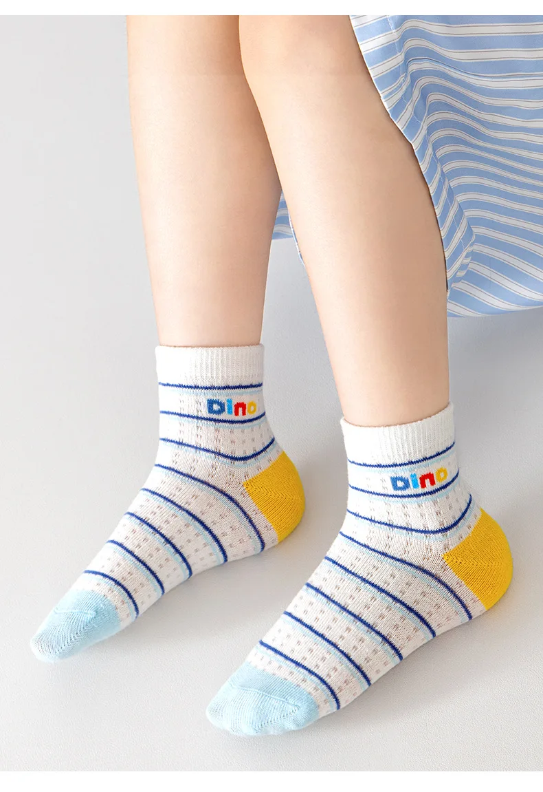 2026 Kids Anti Slip Socks Boys Girls Spring Summer Cartoon Breathable Mesh Short Socks 5 Pairs