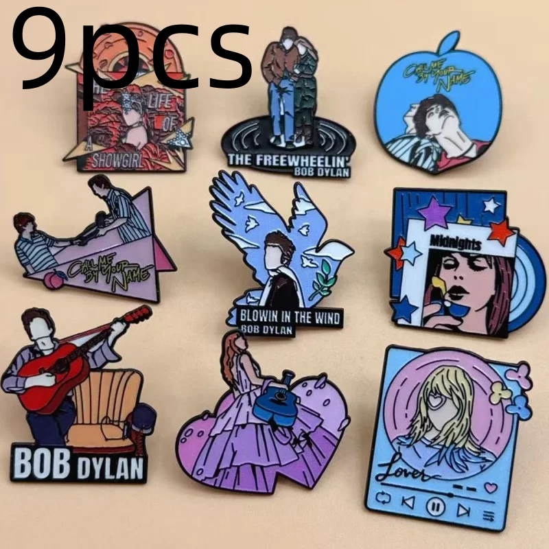 9pcs Rock Band Enamel Pins MusicSinger Series Brooch for Women Cartoon Badges on Backpack Hat Accessories Jewelry Gifts