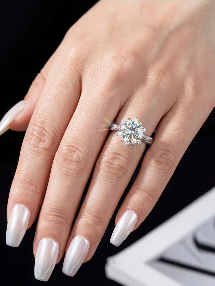 Luxury 2CT Moissanite Diamond Gemstone Engagement Rings for Women Solitaire Wedding Anniversary Jewelry