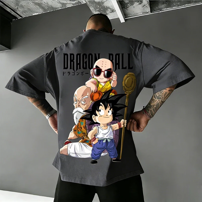 2026 Summer Dragon Ball Retro Pure Cotton Fitness T-shirt Men's Oversized Short-sleeved Family Unisex Children's Casual Shirt