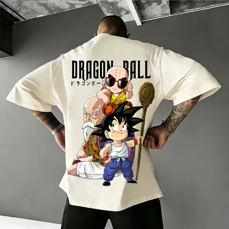 2026 Summer Dragon Ball Retro Pure Cotton Fitness T-shirt Men's Oversized Short-sleeved Family Unisex Children's Casual Shirt