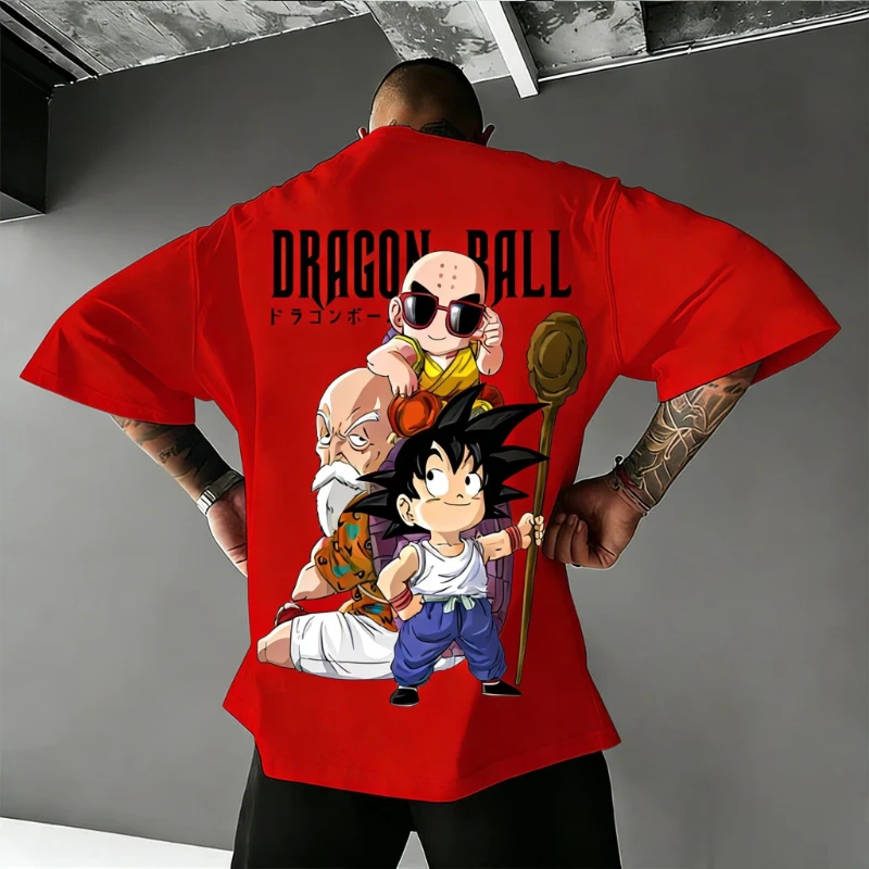 2026 Summer Dragon Ball Retro Pure Cotton Fitness T-shirt Men's Oversized Short-sleeved Family Unisex Children's Casual Shirt