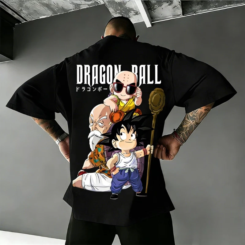 2026 Summer Dragon Ball Retro Pure Cotton Fitness T-shirt Men's Oversized Short-sleeved Family Unisex Children's Casual Shirt