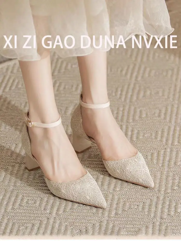 2026 New Summer Fashion Pointed Toe Buckle Latch Shoes Women High Heels Banquet Sexy Women Sandals Women Shoes 41656