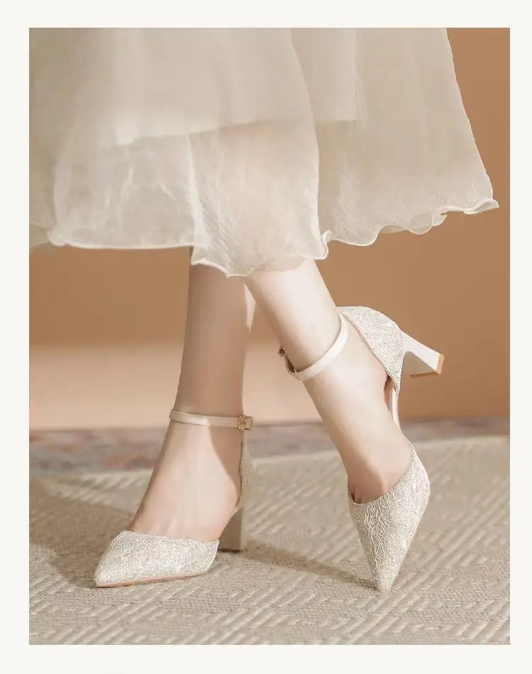2026 New Summer Fashion Pointed Toe Buckle Latch Shoes Women High Heels Banquet Sexy Women Sandals Women Shoes 41656