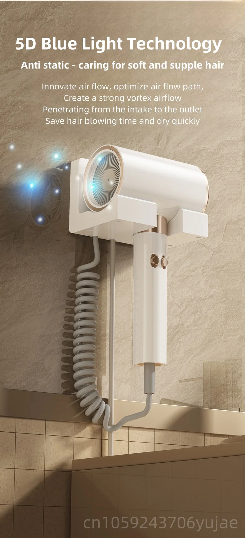 New Product: No Drilling Wall Mounted Hair Dryer With 2400W Super Power, Fast Drying, Blue Light, Silent, Hotel Home Hair Dryer