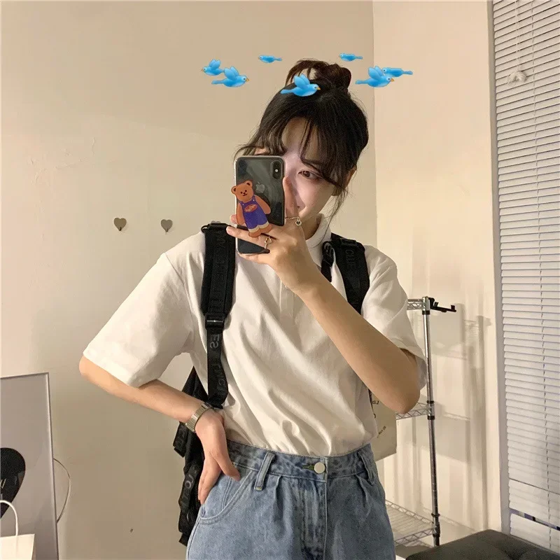 Summer Solid Color College Style Sports Polo Shirt New Female Student Class Uniform Shirt Collar Short Sleeved T-Shirt
