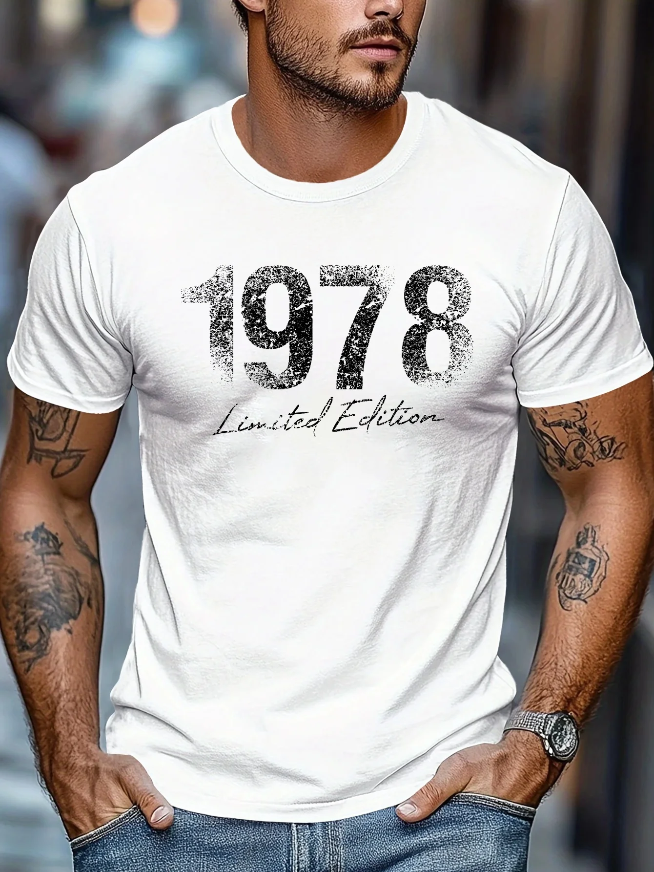 Men's Summer 100% Cotton Fashion Limited Edition 1978 Retro Printed Casual Loose Round Neck Short Sleeve T-shirt Versatile Top