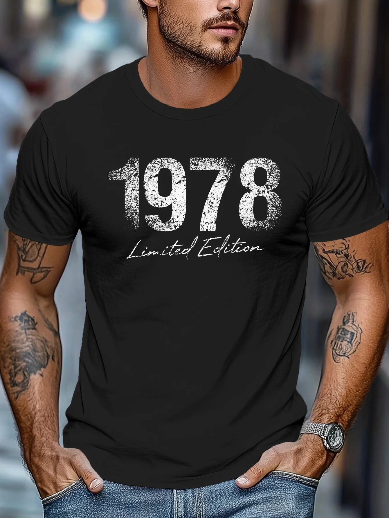 Men's Summer 100% Cotton Fashion Limited Edition 1978 Retro Printed Casual Loose Round Neck Short Sleeve T-shirt Versatile Top