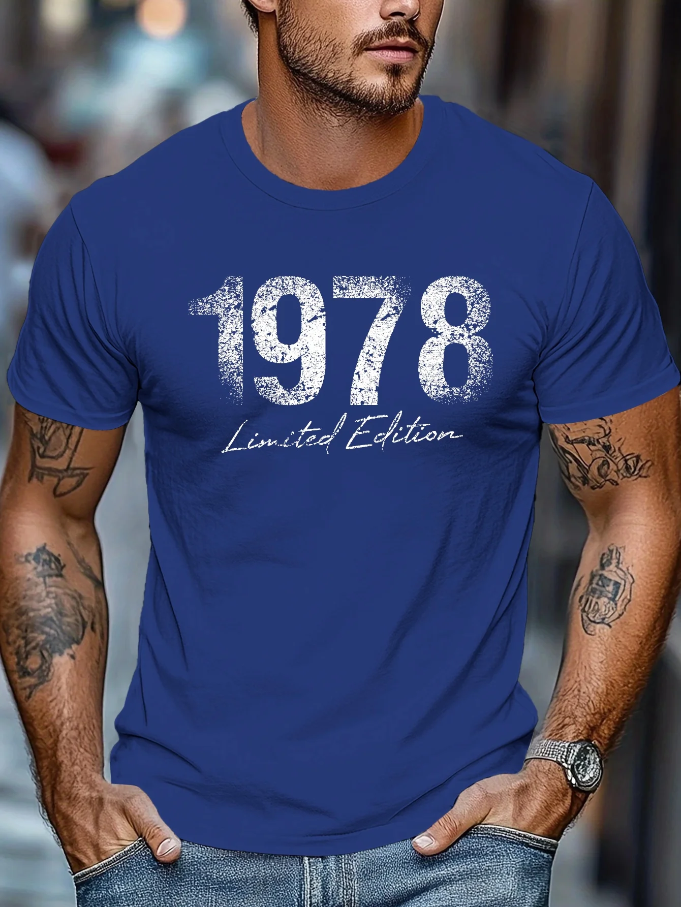 Men's Summer 100% Cotton Fashion Limited Edition 1978 Retro Printed Casual Loose Round Neck Short Sleeve T-shirt Versatile Top