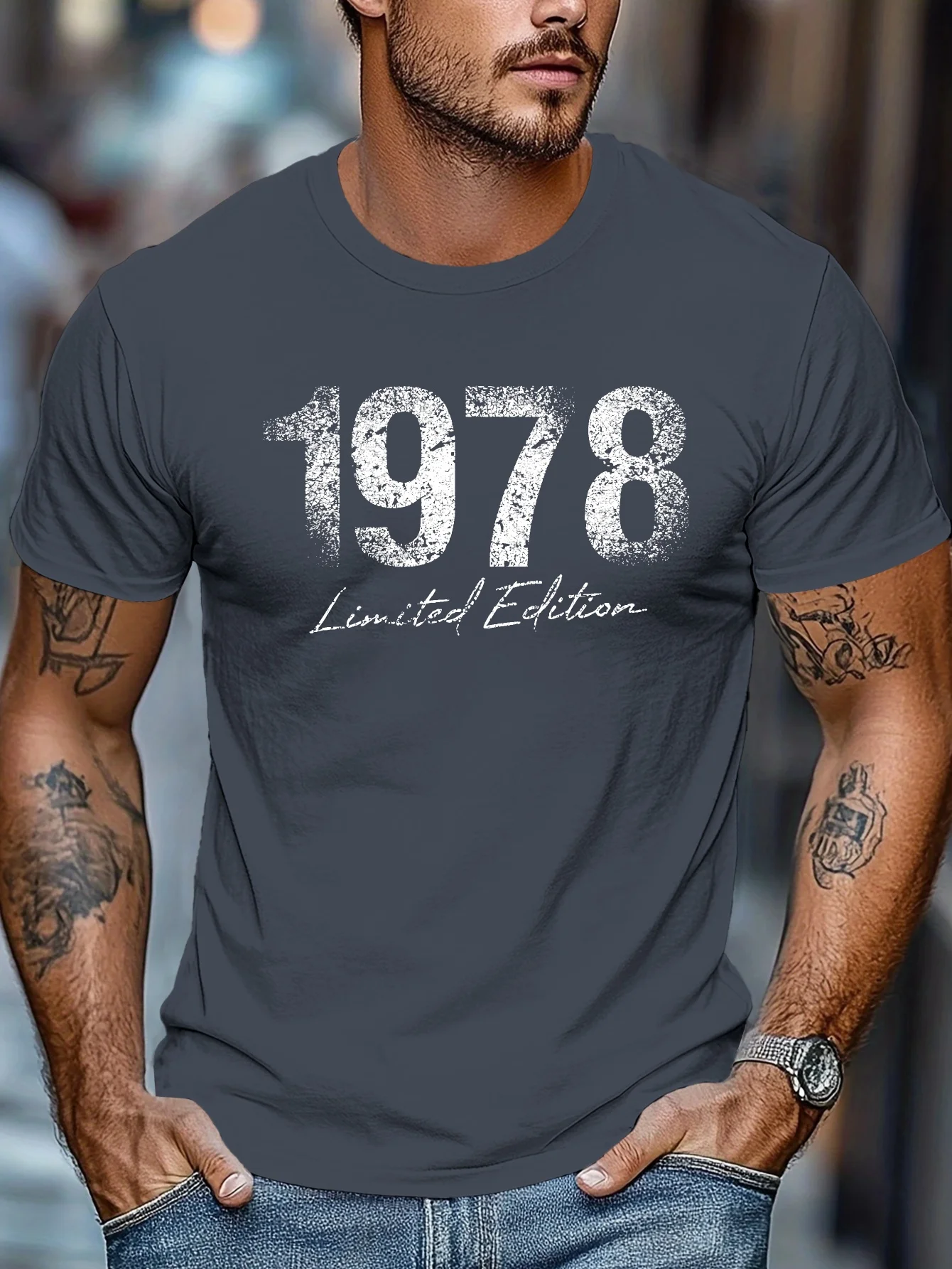 Men's Summer 100% Cotton Fashion Limited Edition 1978 Retro Printed Casual Loose Round Neck Short Sleeve T-shirt Versatile Top