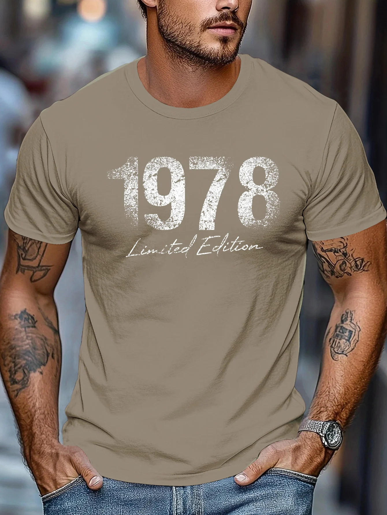 Men's Summer 100% Cotton Fashion Limited Edition 1978 Retro Printed Casual Loose Round Neck Short Sleeve T-shirt Versatile Top