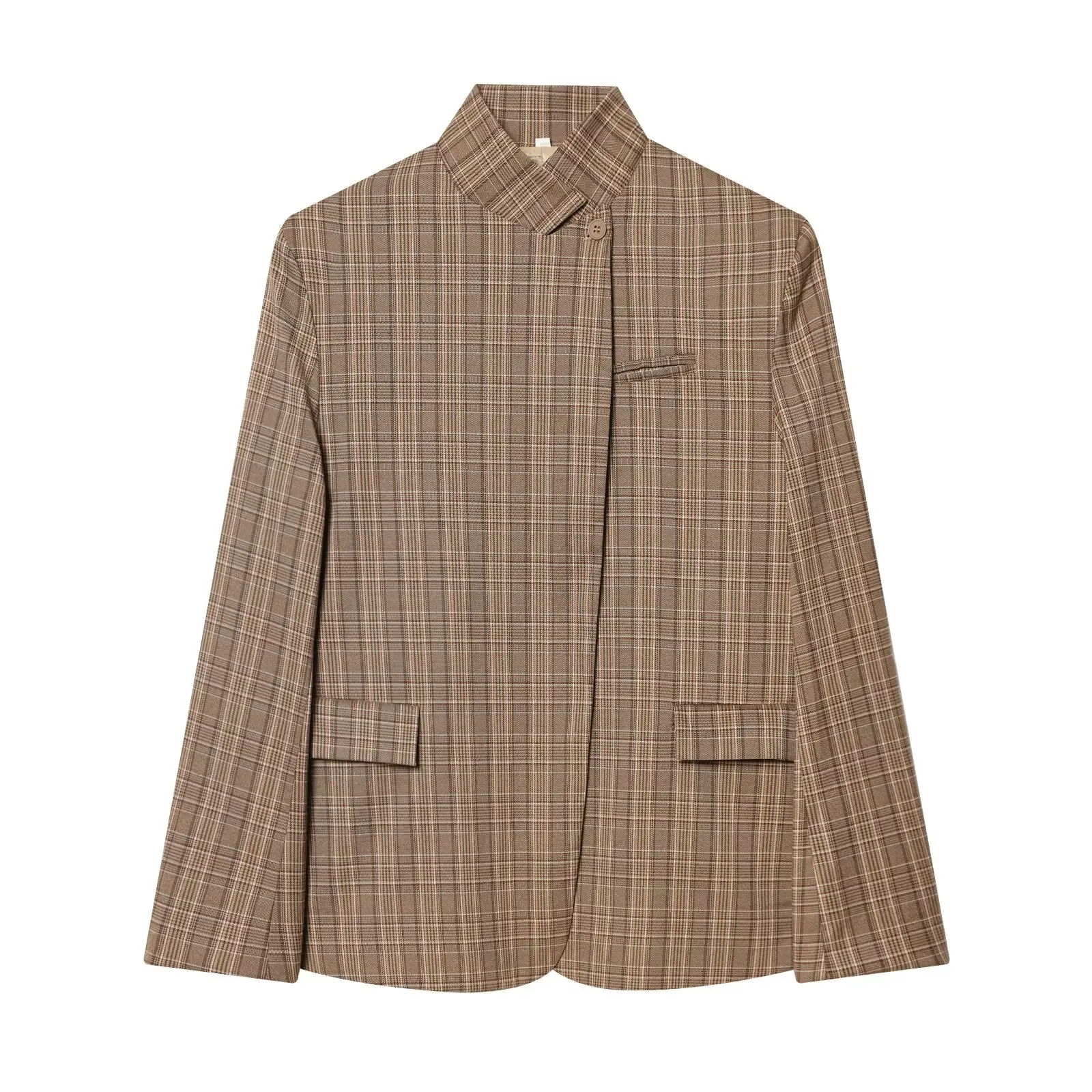 TFAFXY 2026 Spring Women Casual Blazer Long Sleeve Stand Collar Single Button Irregular Office Suit Jacket Female Coat OL