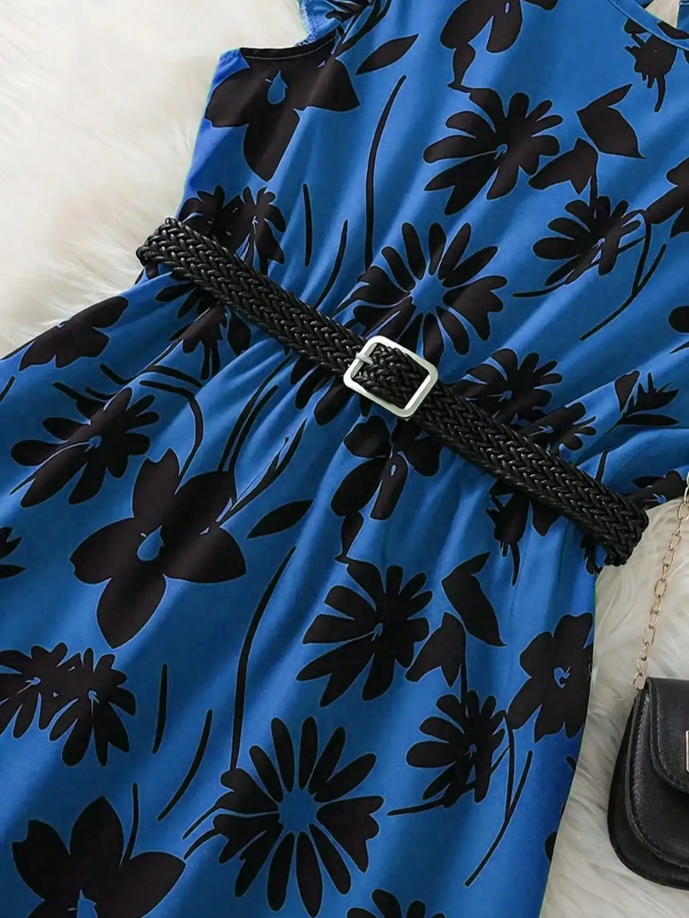 Chic teenage girl green floral long skirt with belt - casual round neck ruffle sleeves, perfect for summer, teenage jumpsuit