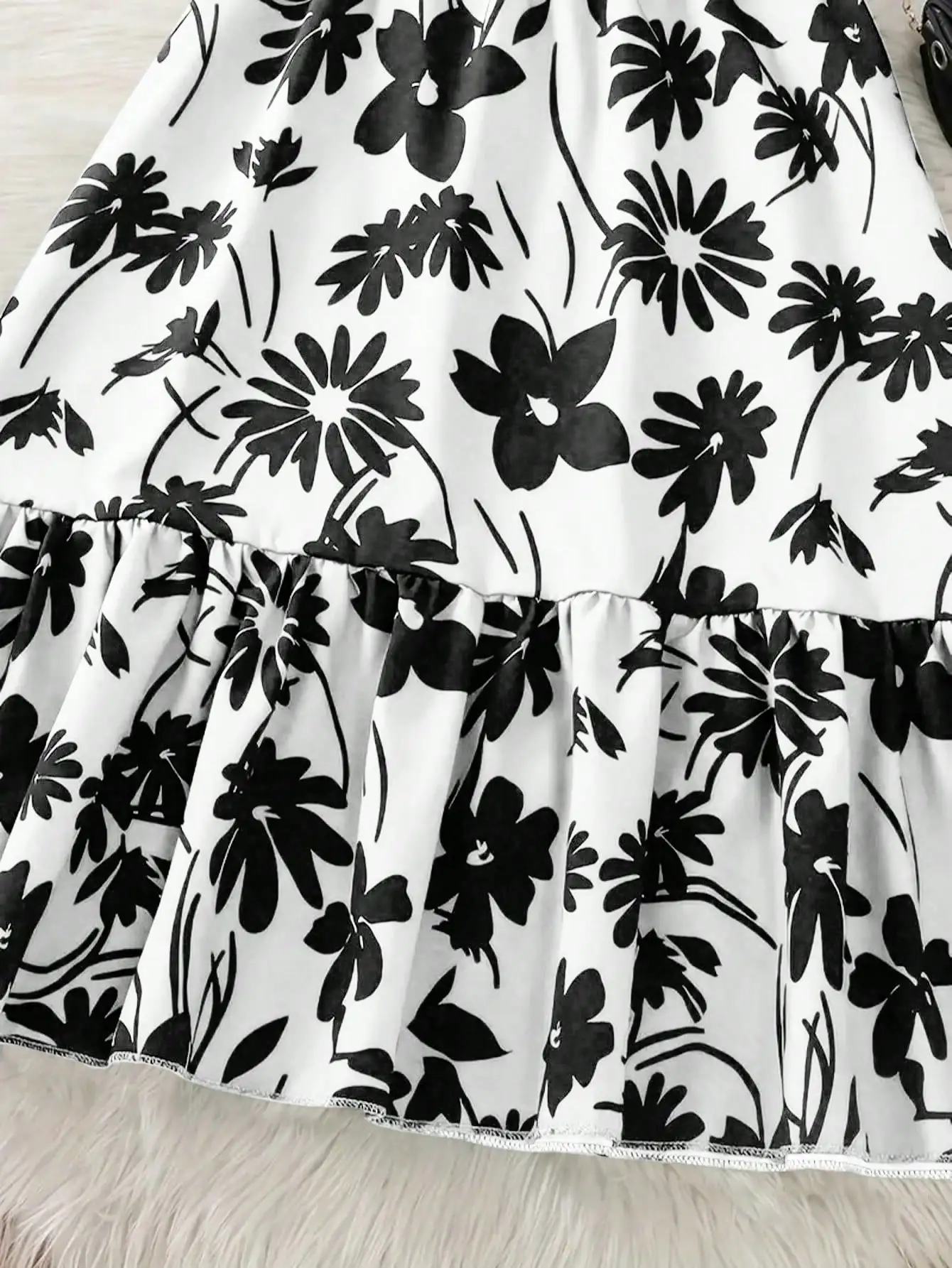 Chic teenage girl green floral long skirt with belt - casual round neck ruffle sleeves, perfect for summer, teenage jumpsuit
