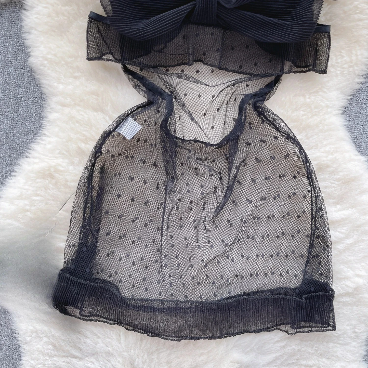 Women Sexy Polka Dot Mesh Comfortable Dress Fashion Bow Ruffle Dress Vintage Transparent Breathable Spaghetti Strap Dress New