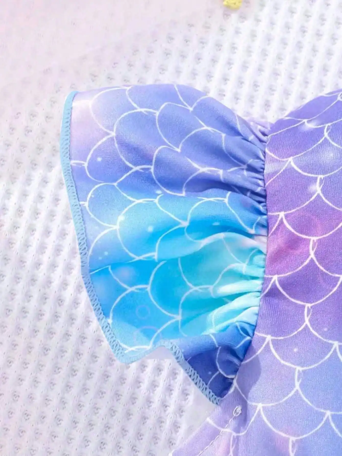 Enchanting Girl Summer Dress - Purple Lotus Leaf Cuff, Mermaid Scale Print and sequin Decoration, Polyester Mesh Skirt