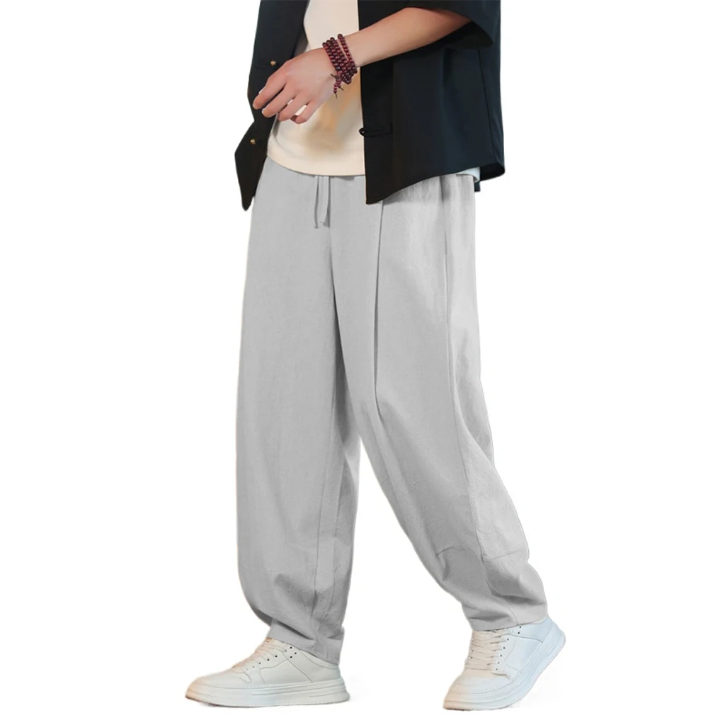 New Korea Cotton Linen Harem Pants Solid Baggy Pants Loose Large Jogger Sweatpants Breathable Casual Trousers Men's Work Pants