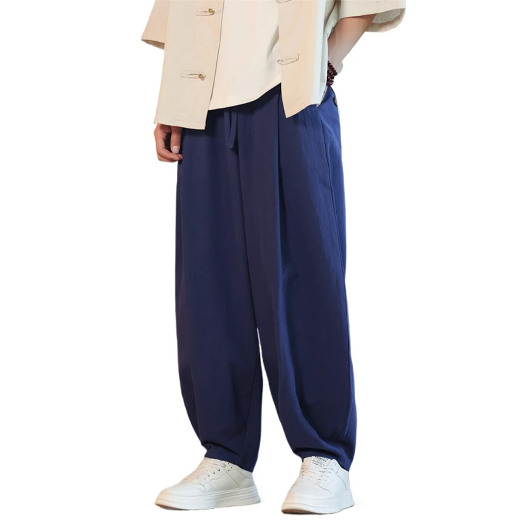 New Korea Cotton Linen Harem Pants Solid Baggy Pants Loose Large Jogger Sweatpants Breathable Casual Trousers Men's Work Pants