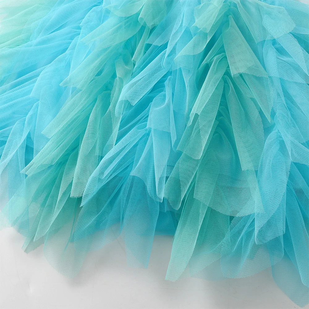 VIKITA Girls Sleeveless Mermaid Print Summer Blue Dress Kids Layered Princess Birthday Party Prom Gown Elegant Tutu Dresses