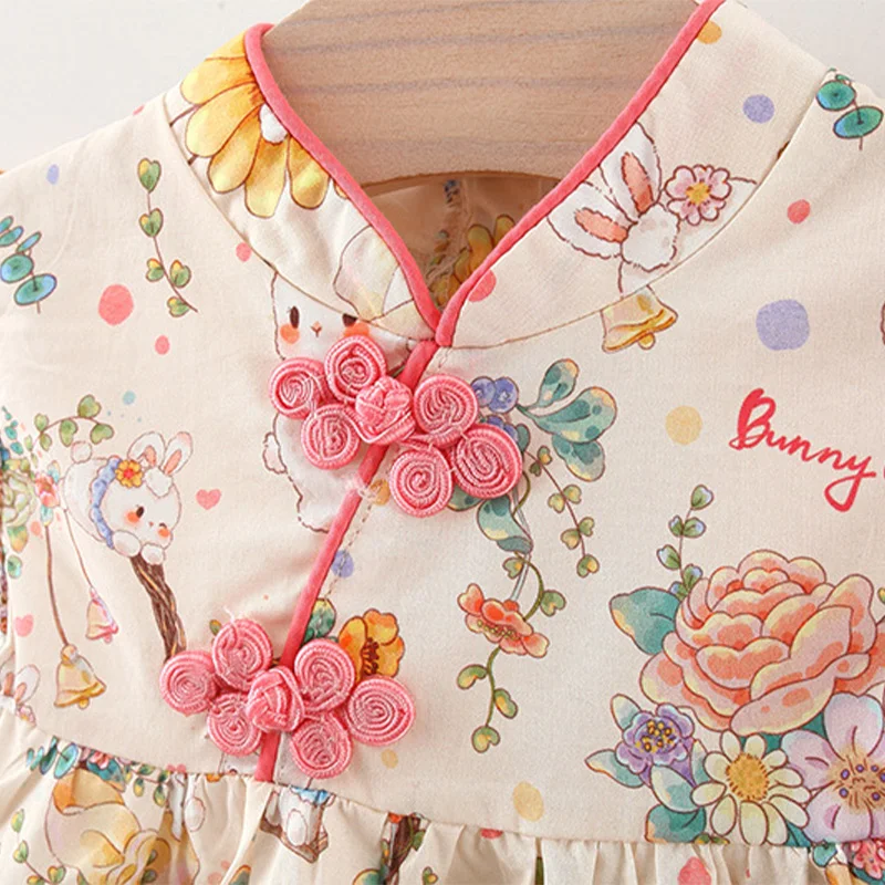 Baby Girls' Dresses Summer Floral And Cartoon-Printed Cute Girls' Dresses Sweet Chinese-Style Qipao Baby Dresses Baby Girl Cloth