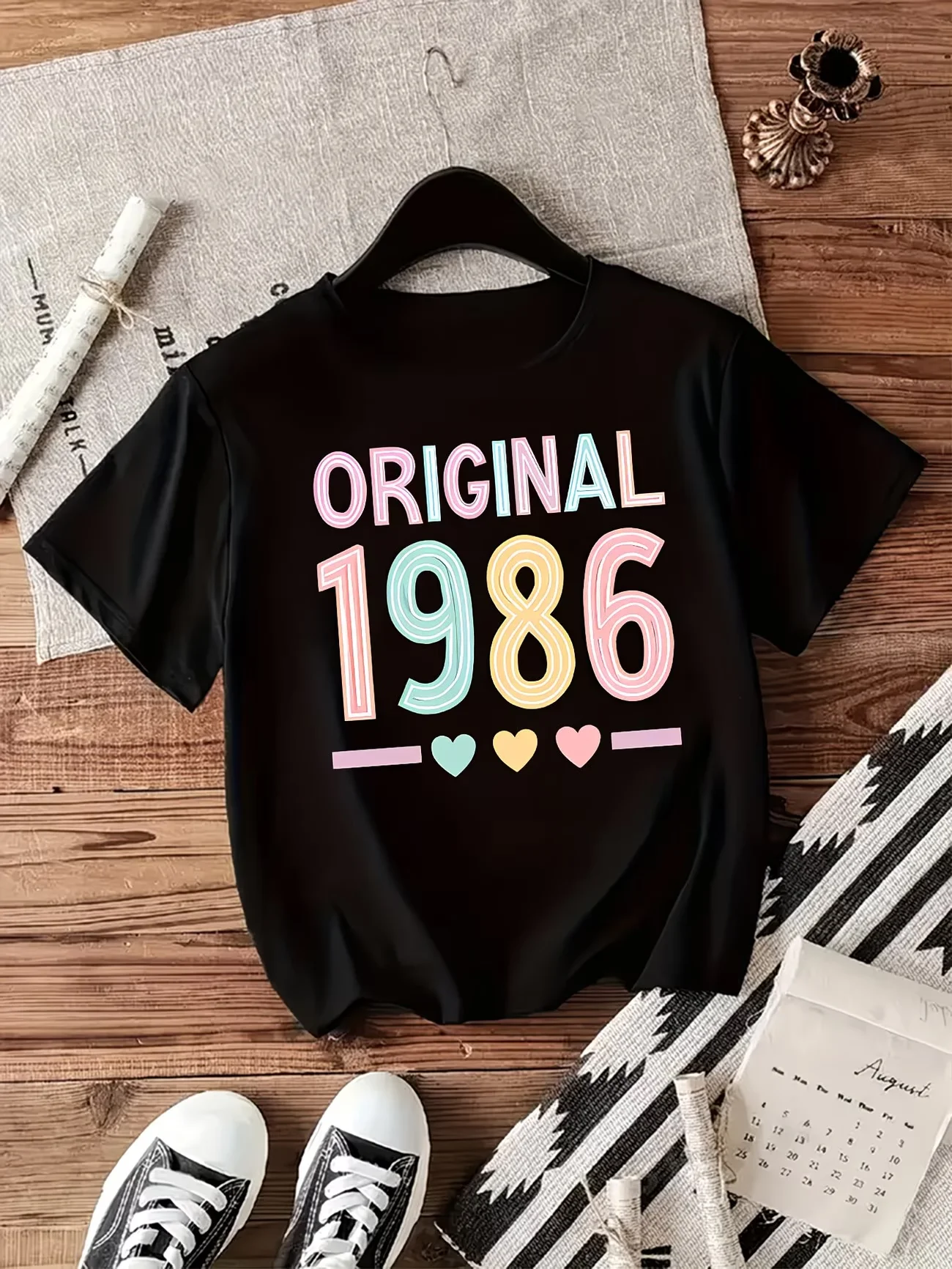 Original 1986 T Shirt Women 40th Birthday Gift Graphic Tees Retro Colorful Letter Print Tops Summer Short Sleeve O-Neck Shirt