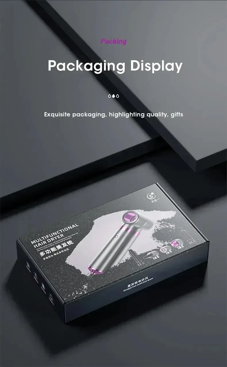 Travel Hair Dryer 5-in-1 with Straightener Curler Negative Ion Fast Drying Strong Wind 110V-220V for Home Salon Use