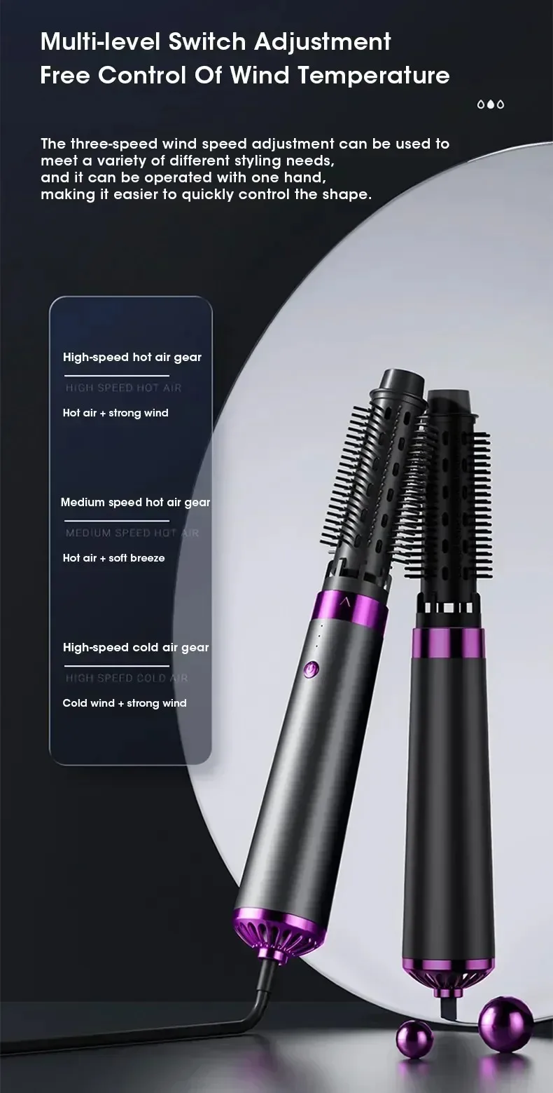 Travel Hair Dryer 5-in-1 with Straightener Curler Negative Ion Fast Drying Strong Wind 110V-220V for Home Salon Use