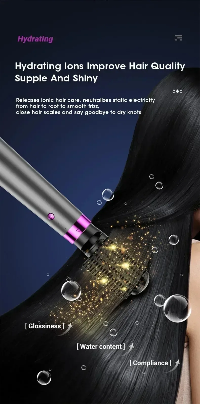 Travel Hair Dryer 5-in-1 with Straightener Curler Negative Ion Fast Drying Strong Wind 110V-220V for Home Salon Use