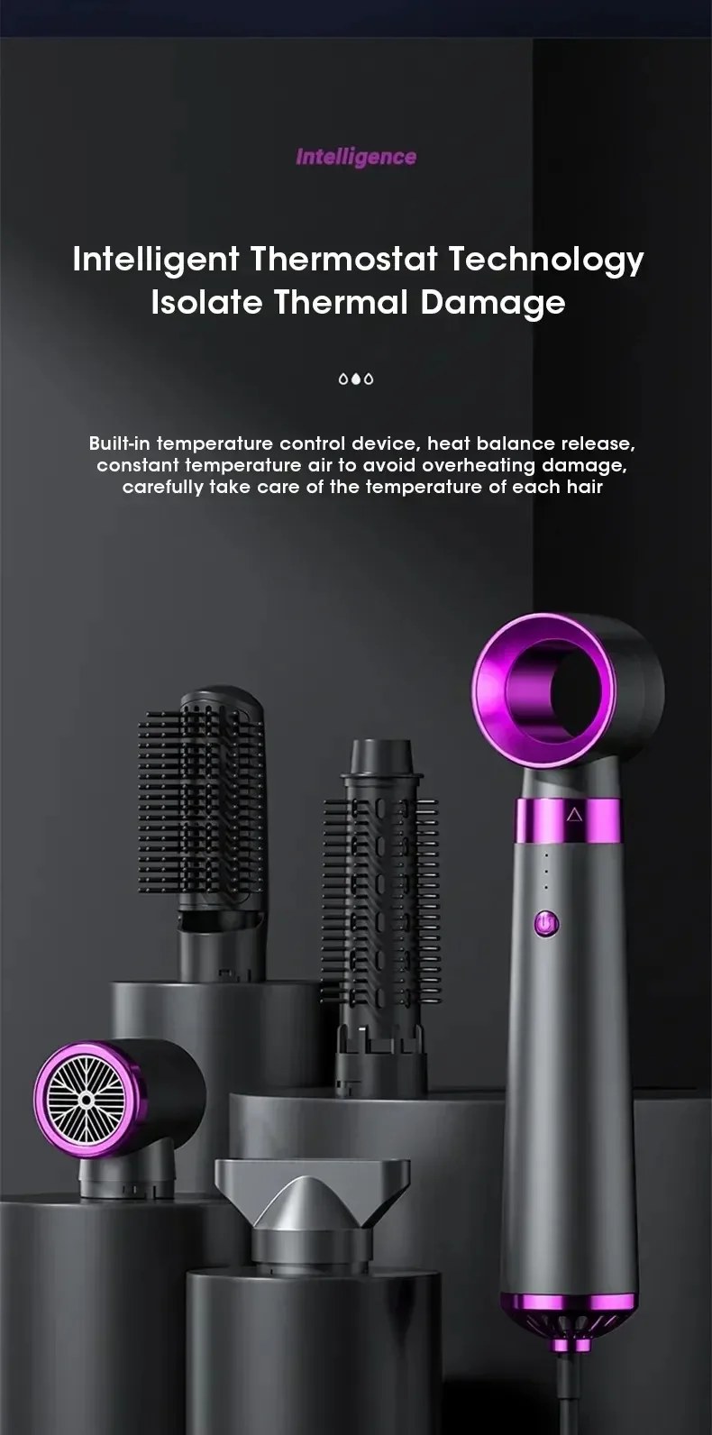 Travel Hair Dryer 5-in-1 with Straightener Curler Negative Ion Fast Drying Strong Wind 110V-220V for Home Salon Use